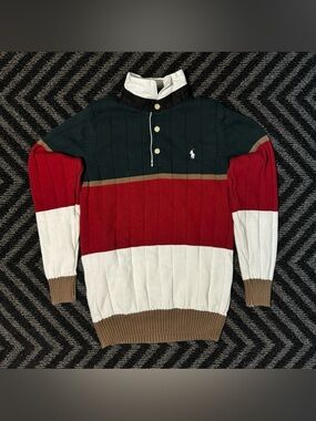 Polo Ralph Lauren Colorblock Cotton Rugby Sweater - Forest Green/Red/Cream